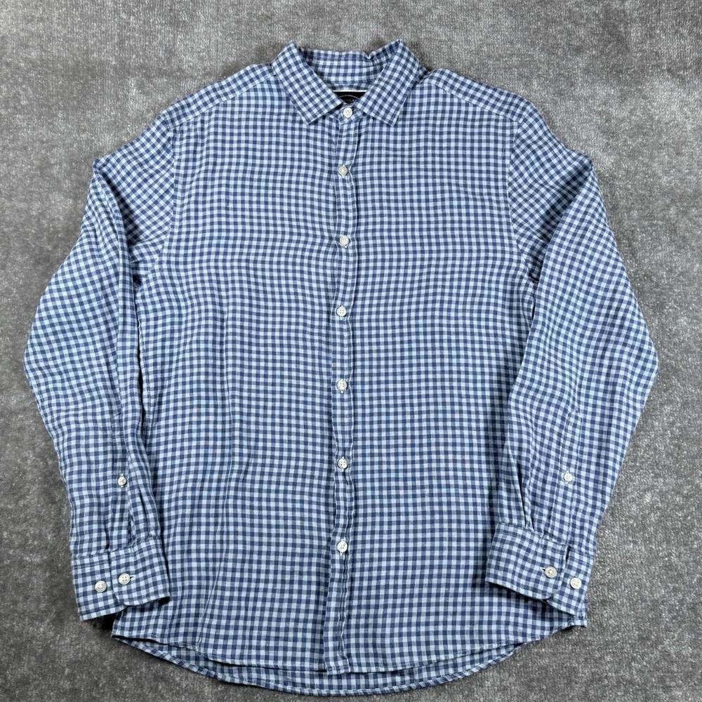 Charles Tyrwhitt Shirt Men's Medium Blue Check Linen Long Sleeve Extra Slim Fit